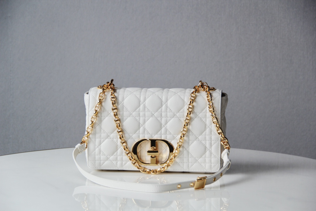 Small Dior Caro Bag White Supple Cannage Calfskin